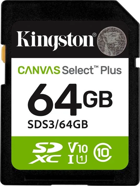 KINGSTON SDS3/64GB CANVAS SELECT PLUS GEN3 64GB SDXC 100MB/S C10 UHS-I U1 V10